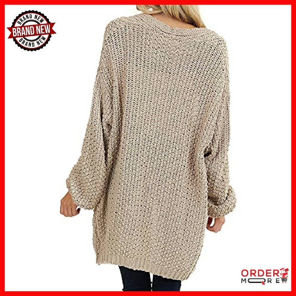 Chunky Knit Open Front Cardigan Long Sleeve Oversized Fit Acrylic - Picture 6 of 8